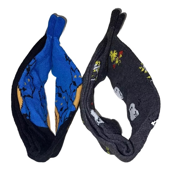 Peanuts Snoopy & Woodstock Crew Socks 2 Pair Men 6.5-12 Black Gray w Pumpkin NEW - Picture 5 of 11